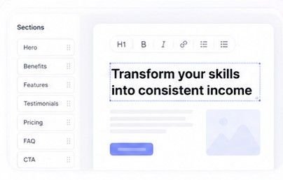 Section list and editor with generated sales copy