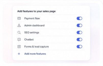 Feature toggles: payment, admin, SEO, chatbot, forms